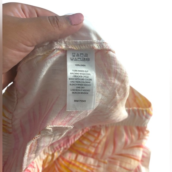 Tahari Linen Pink and Orange High Waist Shorts with Tropical Print - Picture 6 of 6